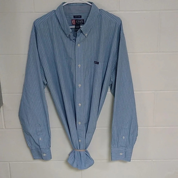 CHAPS BUTTON DOWN EASY CARE LOGO LIGHT BLUE & WHITE STRIPE, SHIRT - Picture 1 of 7